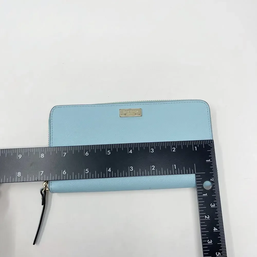 Kate Spade Grace Blue Newbury Lane Neda Wallet Leather Zip Around Gold Hardware